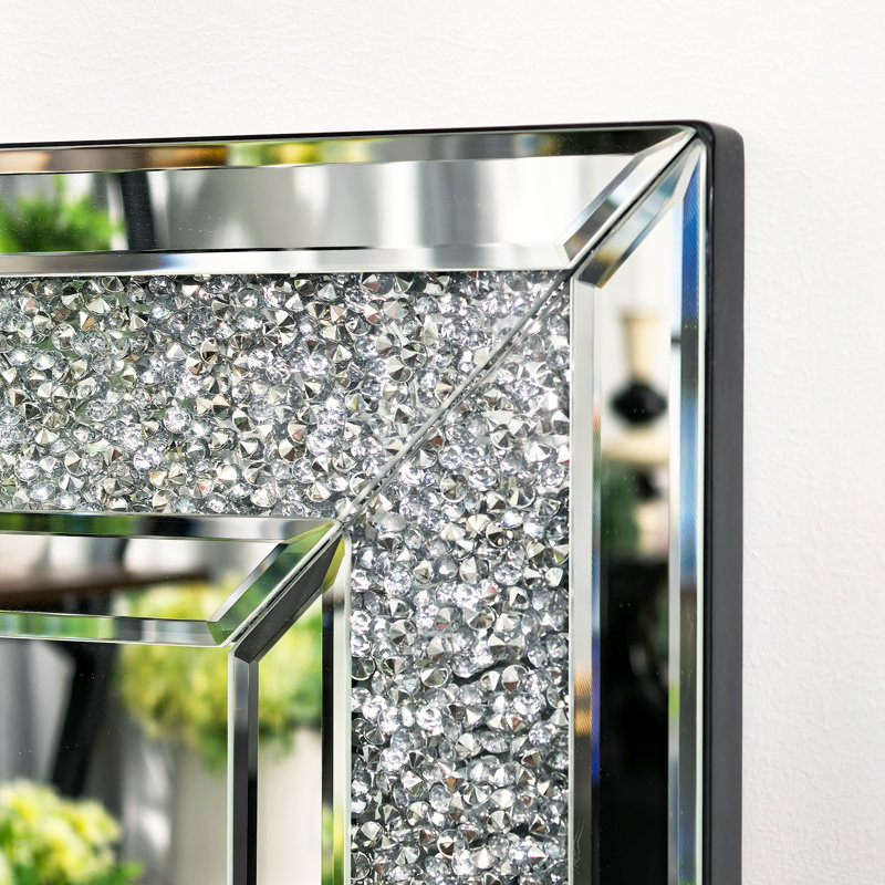 Led Crystal Mirror 7 Modes Monochromatic Lighting & Rgb Lighting 47"X24" Crush Diamond Full Length Mirror With Lights Large Rectangular Mirrors For Wall Decor Light Up Silver Decorative Wall Mirror For Bathroom
