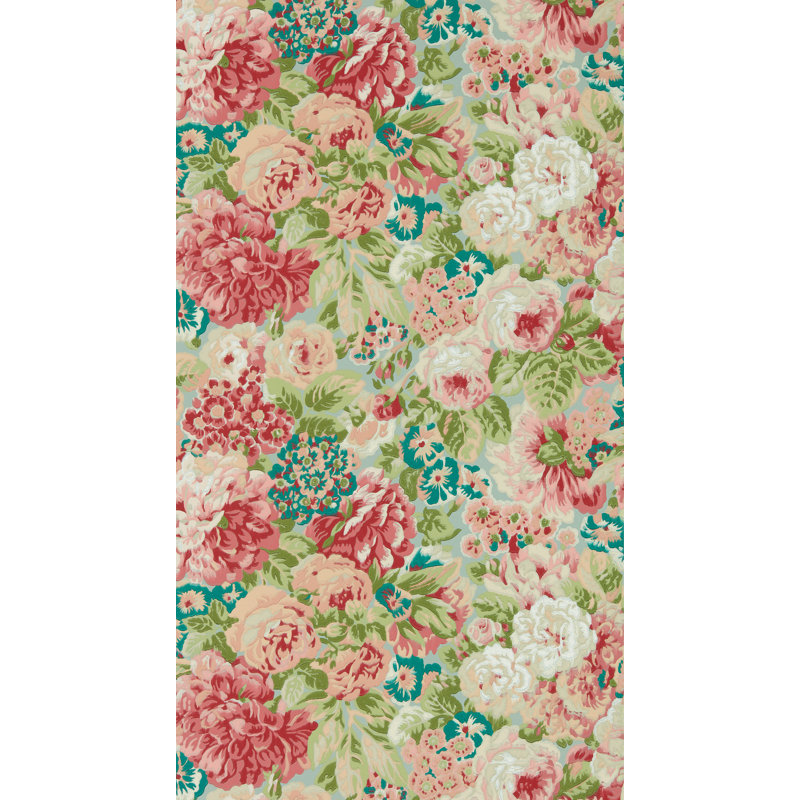 Rose and Peony Wallpaper, Blue Clay/Carmen Lt