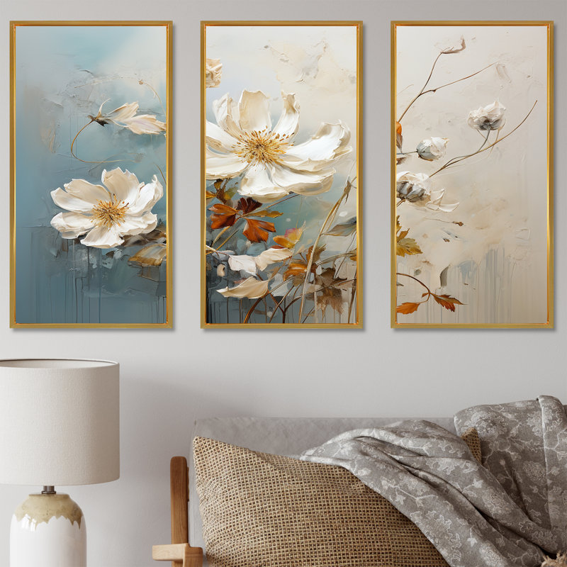 Minimalisme, fleurs saisonnières en fleurs II - ensemble d'art mural sur toile fleurs saisonnières, Cadre flottant doré