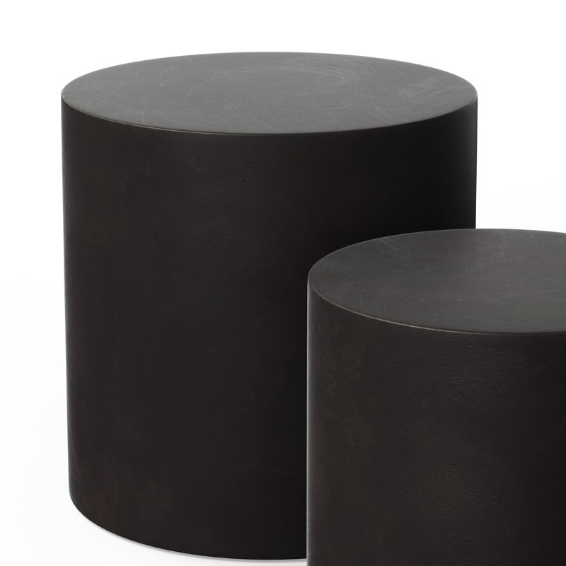 Concrete Drum Nesting Tables, Lava Brown