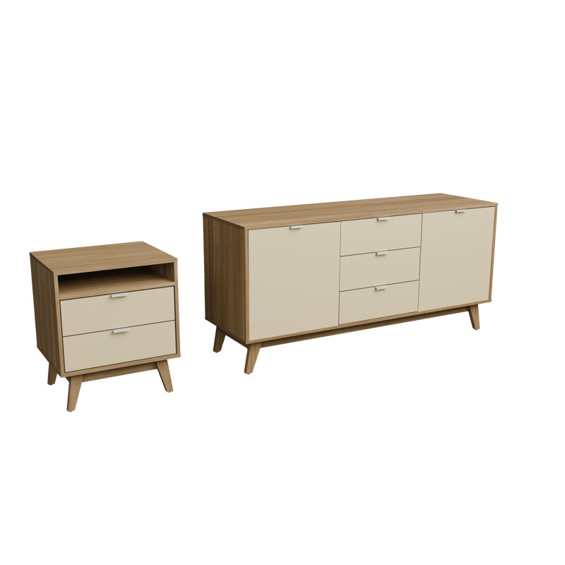 Siena 2-Piece Mid-Century Modern Living Room Set With 2-Door TV Stand And 2-Drawer Nightstand