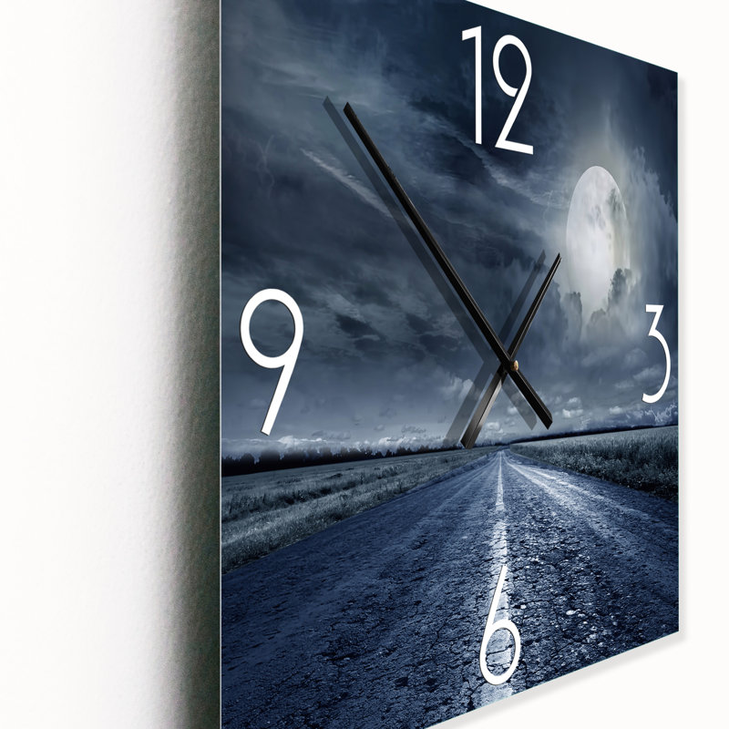 Asphalt Road under Cloudy Full Moon II - Nautical & Coastal Wall Clock, Small