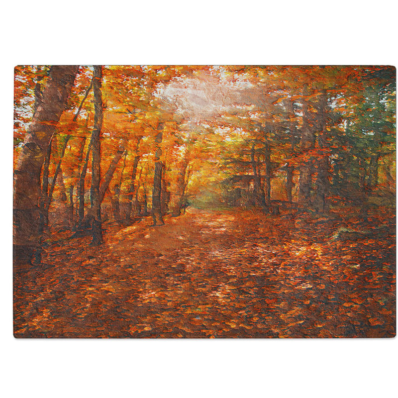 Tempered Glass Autumn Forest Pathway Chopping Board, 39 cm W x 28.5 cm L
