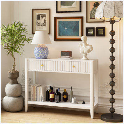 Console de 29,53 po de hauteur avec tiroirs et tablette de rangement, canapé d'entrée en bois pour le couloir du salon, blanc