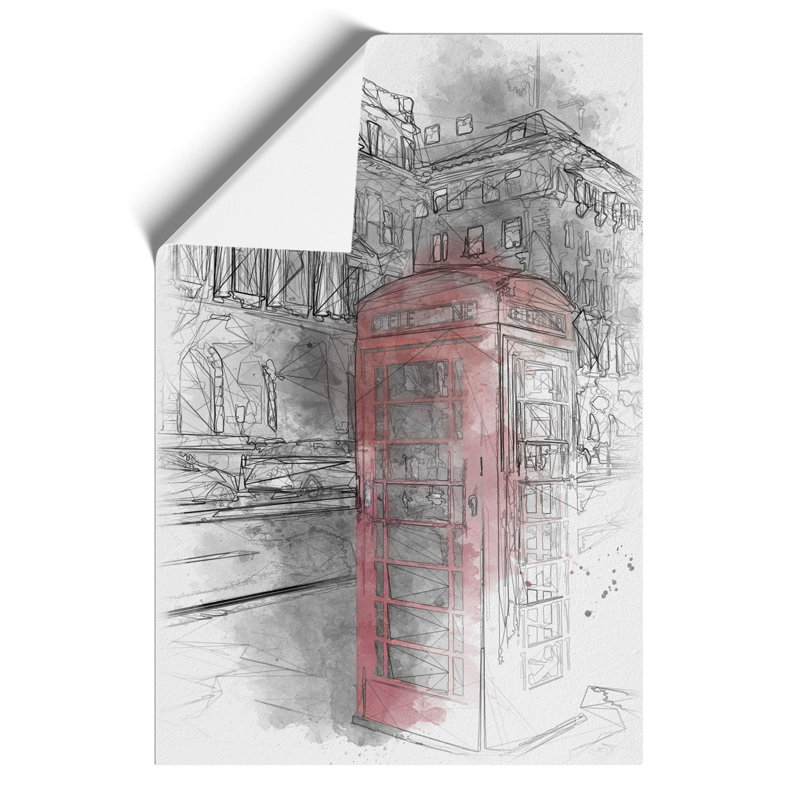 Red Telephone Box Sketch - Frameless Print, 42cm H x 30cm W x 0.1cm D