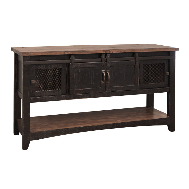 Console 2 portes coulissantes Dansby, 2 portes grillagées, Marron foncé