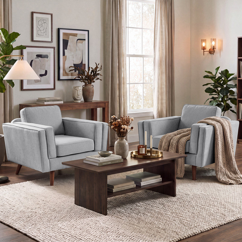 Fauteuil d'appoint rembourré Snelson de 39,3 pouces de large avec pieds en bois massif (ensemble de 2), Chenille gris foncé