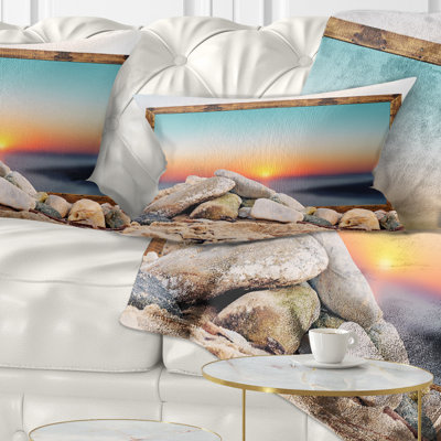 Design Art Framed Effect Blurred Beach - Beaches Printed Throw Pillow