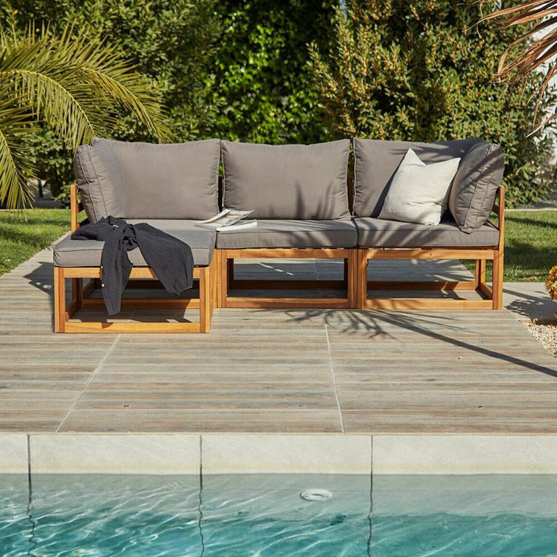 Rimasha 3 Seater Wooden Garden Sofa & Footstool, Grey