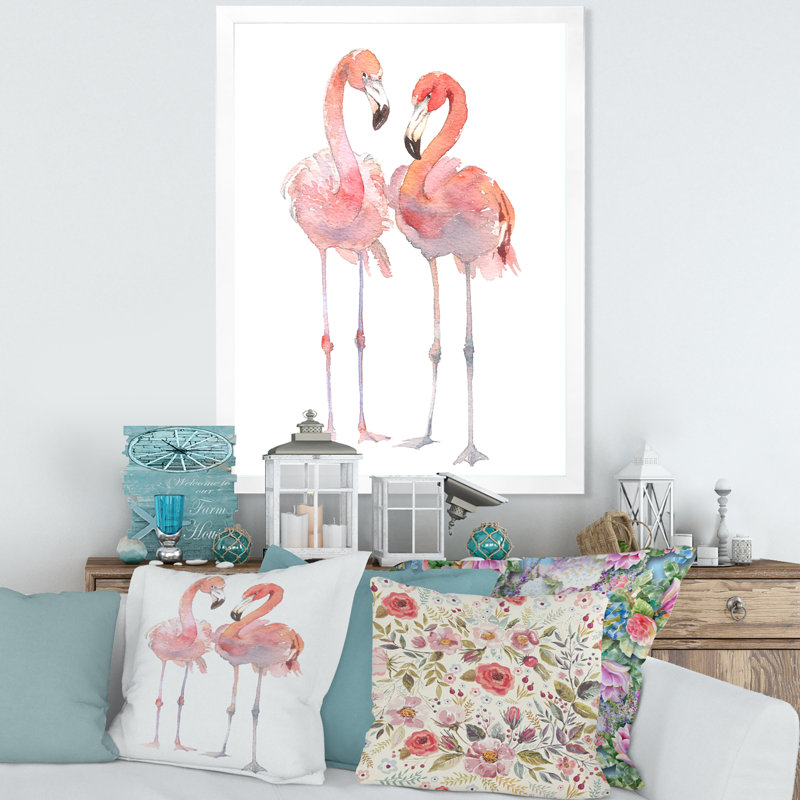 Flamants roses sur fond blanc II - reproduction sur toile, H 44 po x l 34 po, Toile blanche avec cadre d'angle fermé