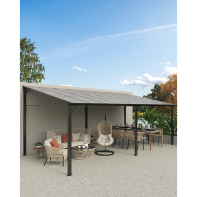 Pergola à pavillon rigide à fixation murale - cadre en aluminium robuste avec toit en polycarbonate entièrement métallique - 10 x 20 pi