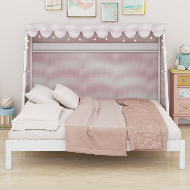 Lit pour enfant avec lit gigogne, tente, tablette et lumière, Blanc
