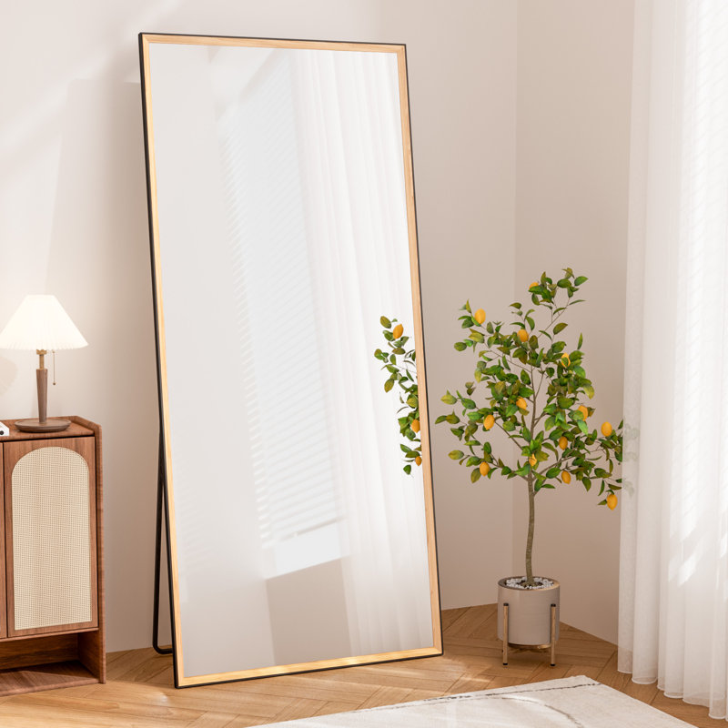 Adolar Pine Wood Bevel Rectangle Framed Full Length Mirror with Stand Floor Mirror, 72" x 32"