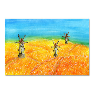 «Mill in Golden Field sous Blue Sky», reproduction sur toile