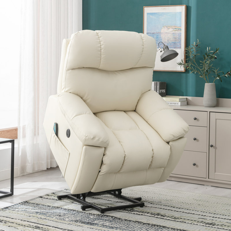 Fauteuil surdimensionné électrique de 39,76 po avec fauteuil inclinable électrique chauffant, Similicuir beige