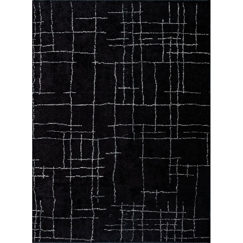 Rapture Black Cream Abstract Luxury Area Rug, Rectangle 7'10" x 9'10"
