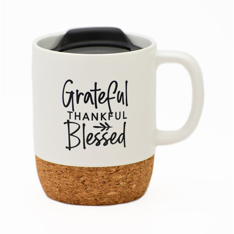 Grande tasse de fond en liège avec couvercle Grateful Thankful