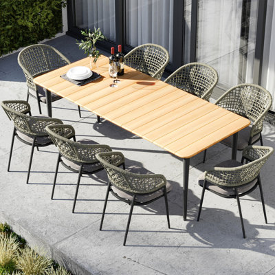 Kiera 8 Seat Rectangular Dining Set in Khaki