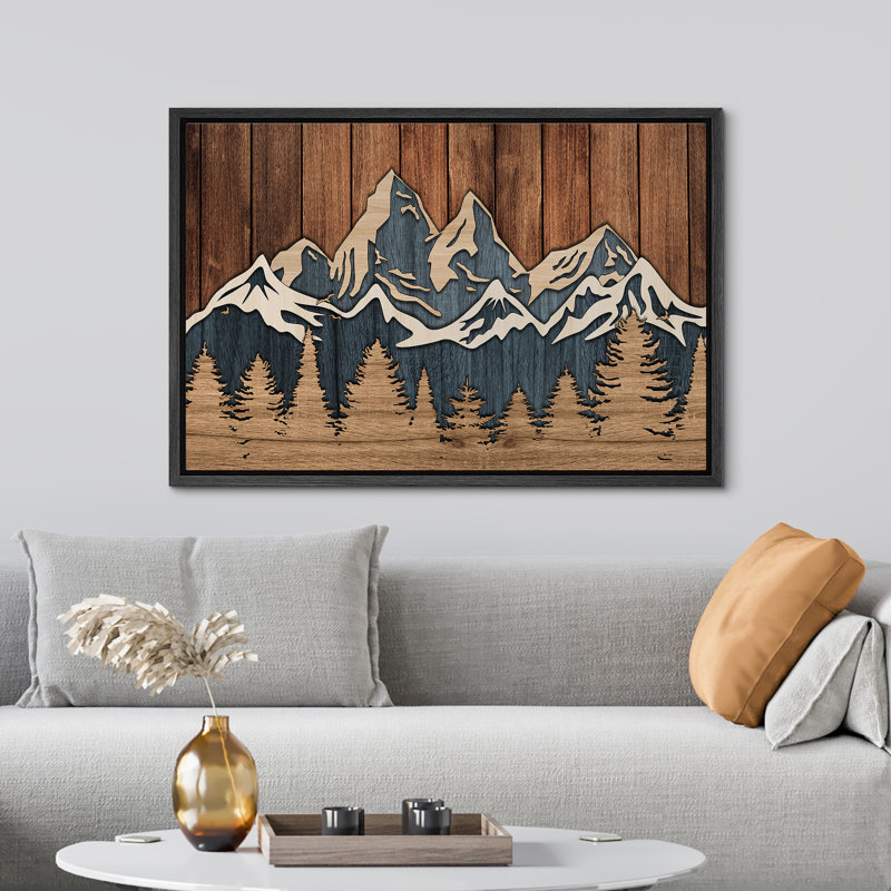 «Western Wood Effect Landscape Mountain Range Nature Forest Rustic Cabin Office Office», reproduction d'art sur toile encadrée