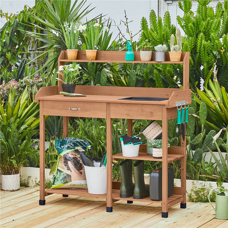 Potting Bench Table with Removable Sink, Brown