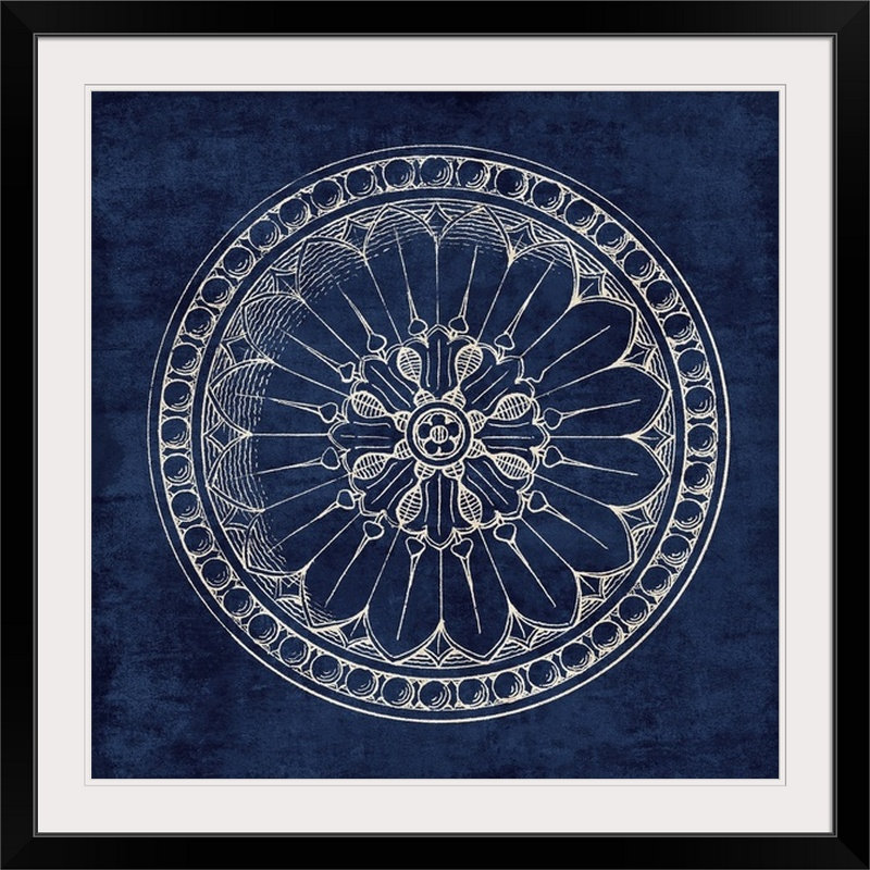 «Rosette I», reproduction d'impression en indigo, H 32 po x l 32 po x P 1 po, Cadre noir