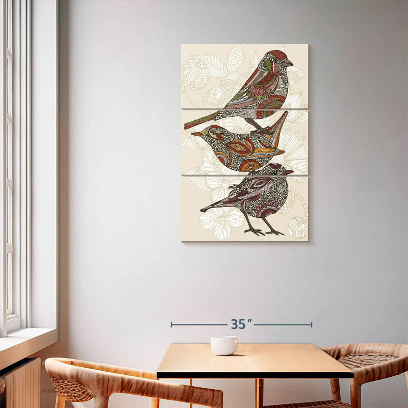 Trois petits oiseaux en ronce, H 57 po x l 36 po