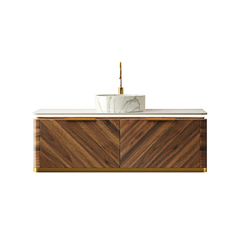 Meuble-lavabo flottant avec lavabo, Noyer foncé