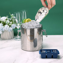 Stainless Steel Ice Cube Container Double Walled 1.3L Ice Bucket Container  with Tongs Lid and One Small Metal Ice Scoop