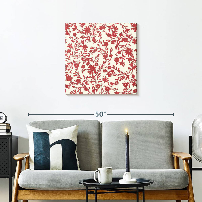 Motif de jardin d'été III, Blanc / toile rouge, H 24 po x l 24 po