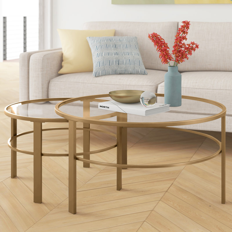 Gaia Glass Top Nesting Coffee Table, Gold