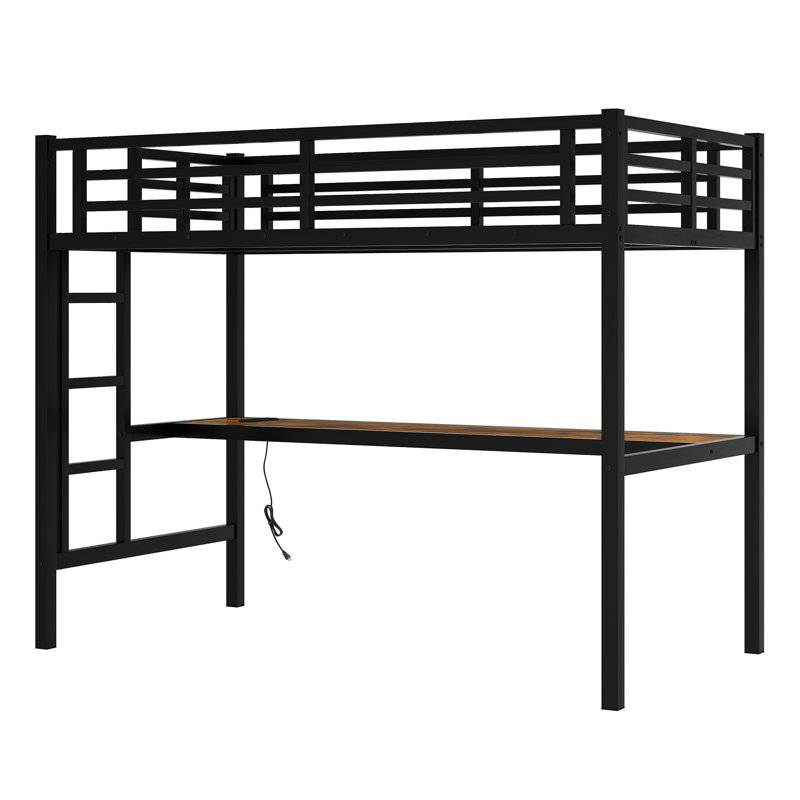 Lit mezzanine simple en métal avec prise de courant et lumière DEL, peu encombrant, réduit le bruit, noir