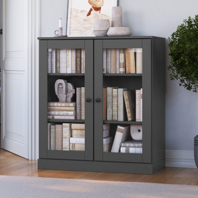 Palace Imports 100% Solid Wood Short Bookcase with Glass Doors, Adjustable Shelves, Modular Storage Bookshelf, 32" W x 35.75" H