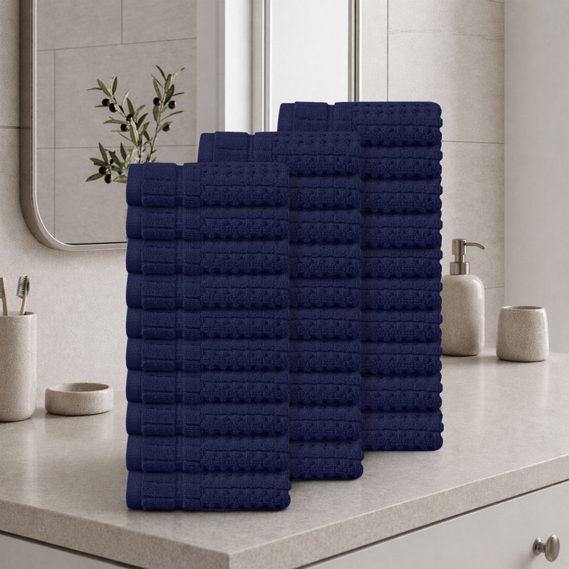 Willow 30 Pieces Washcloth Towel Set – 100% Combed Cotton, Premium Quality 630 GSM, Navy, Ultra-Soft & Highly Absorbent (30 Wash Towels)