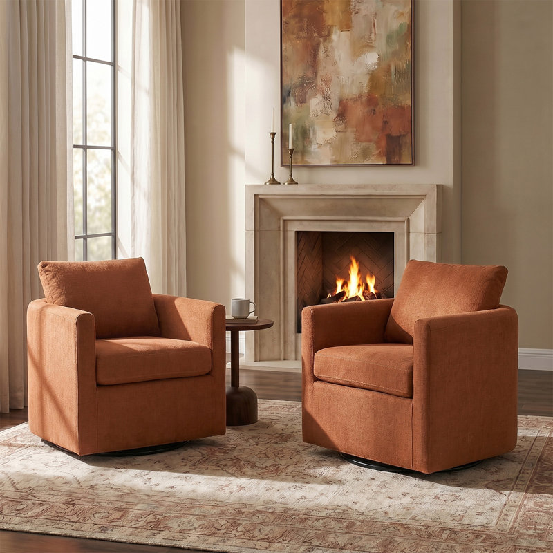 Fauteuil demi-tonneau pivotant de style moderne l 29 po Nicha, Corail