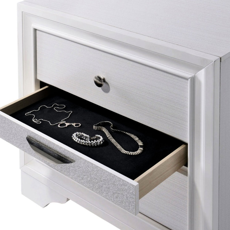 Table de chevet blanche 3 - Design contemporain avec espace pour bijoux caché et compartiment en nickel massif