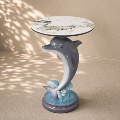 Gray Dolphin Pedestal Side Table