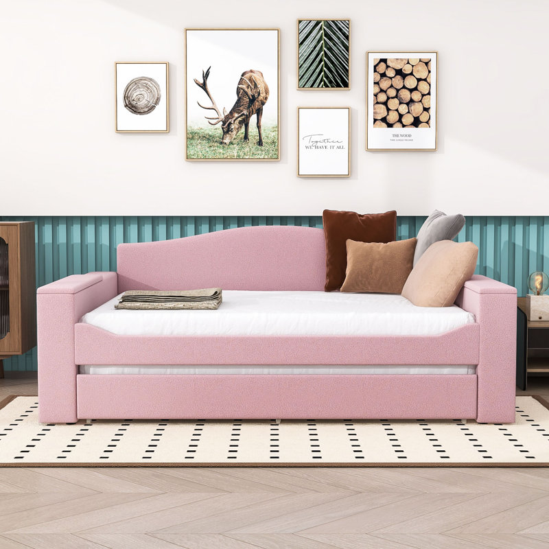 Wood Upholstered Daybed with Integrated Bluetooth Audio System, Storage Armrests and Trundle, Gray, Full