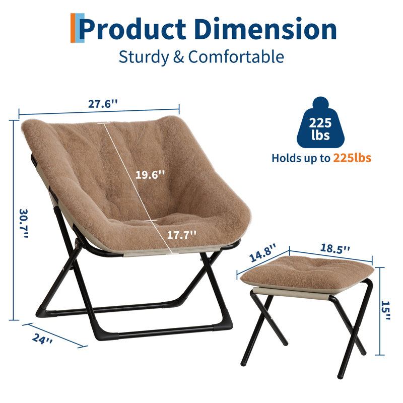 Foldable Saucer Chair XL, Plush Faux Fur Lounge Chair, Portable Accent Seat for Living Room, Dorm, Bedroom, Non-Slip Base, Comfortable Fluffy Circle Floor Chair for Adults and Teens