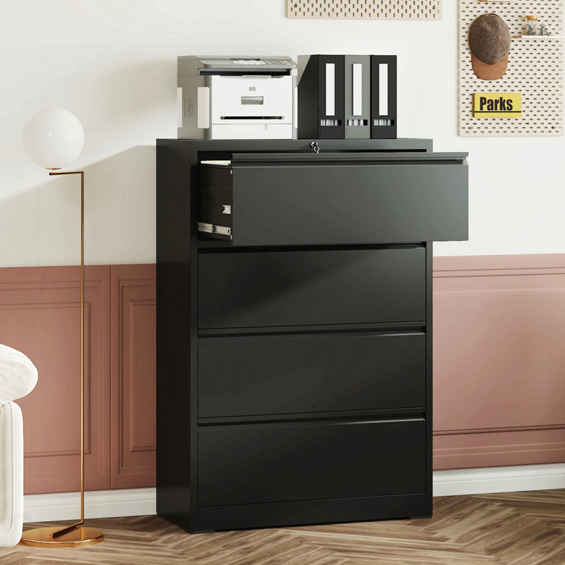 4-Drawer Lockable Tall Heavy-Duty Metal Filing Cabinet, Quiet Full-Extension Slides Space-Saving Wide Storage For Letter Legal A4 F4 Home Office