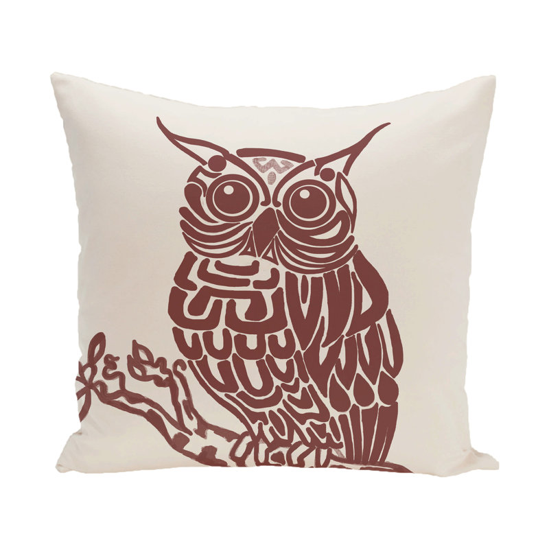 Owl Square Pillow Cover & Insert, 26" H x 26" W, Off White - Rust