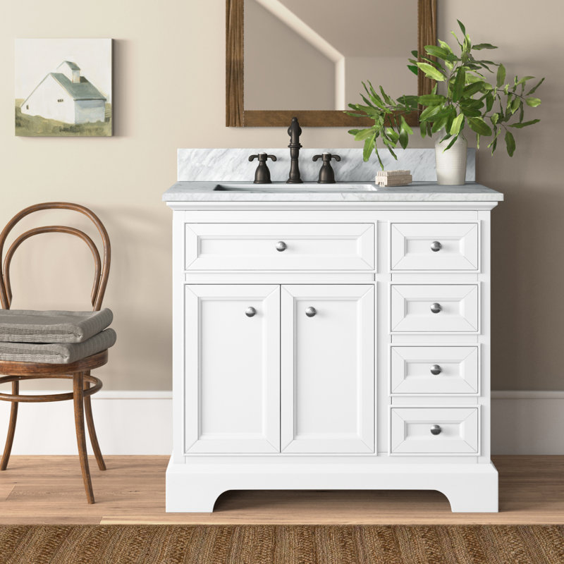 Amiri 37'' Single Bathroom Vanity with Marble Top, White