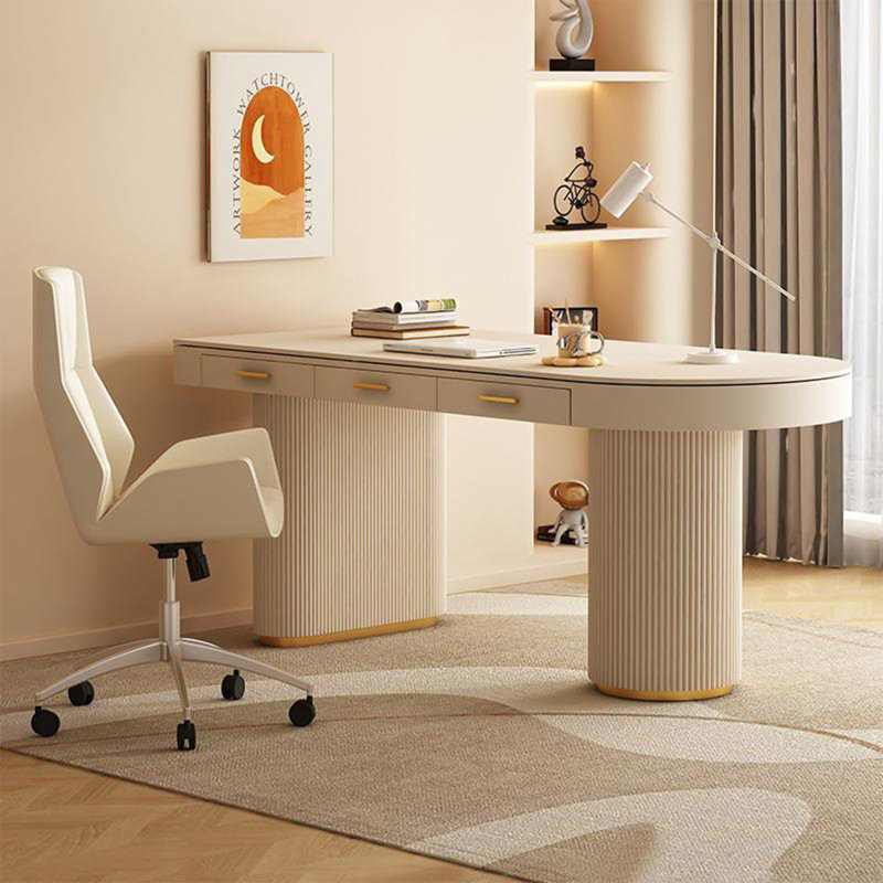 Bureau blanc demi-cercle droit de 70,87 pouces, 3 tiroirs, H 29,53 po x l 70,87 po x P 27,56 po, Oui