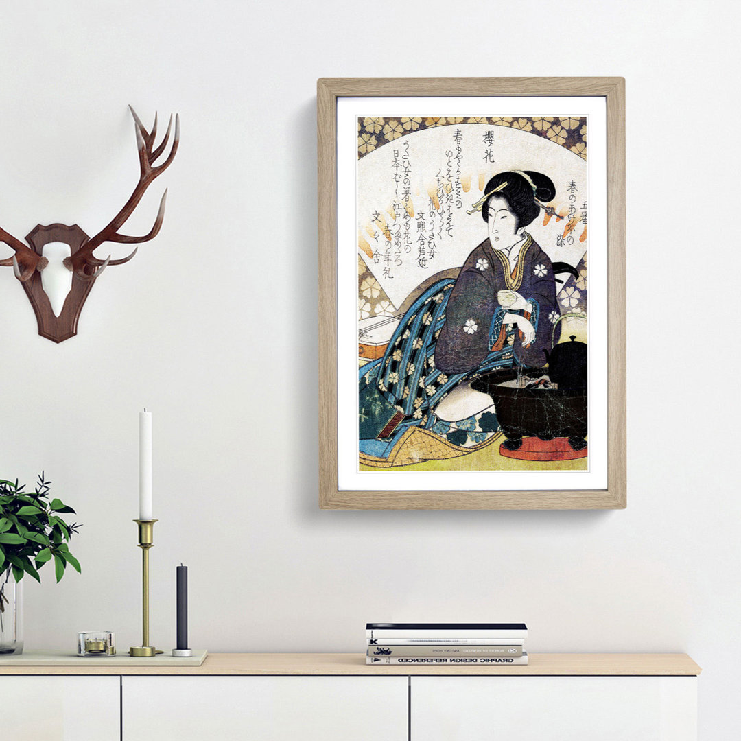 Courtesan Drinking Tea by Yashima Gakutei - Picture Frame Painting Print