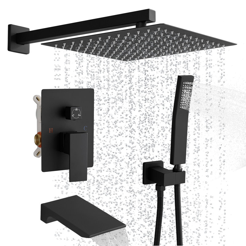 Robinet de baignoire et de douche à poignée simple à 1 jet avec 12 po Pomme de douche et douche à main (valve incluse)
