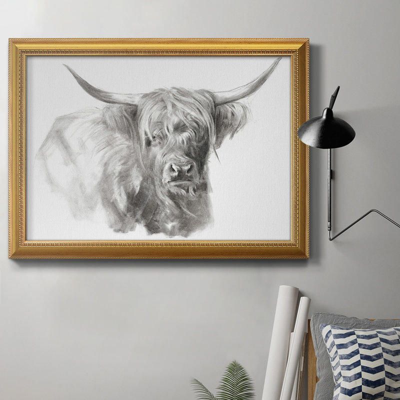 «Soft Focus Highland Catt I», peinture sur toile encadrée, H 18 po x l 27 po x P 2,5 po, Cadre doré