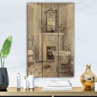 «French Bathroom Vintage I», reproduction d'art sur bois sans cadre