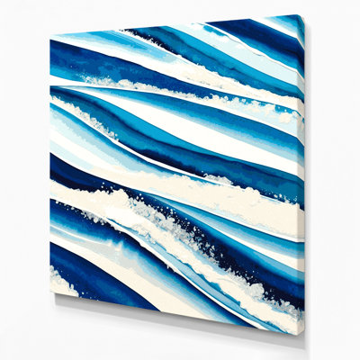 Art mural horizontal horizontal rayé blanc azur sur toile