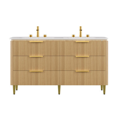 Armoire de rangement autoportante à bord courbé en contreplaqué avec tiroirs