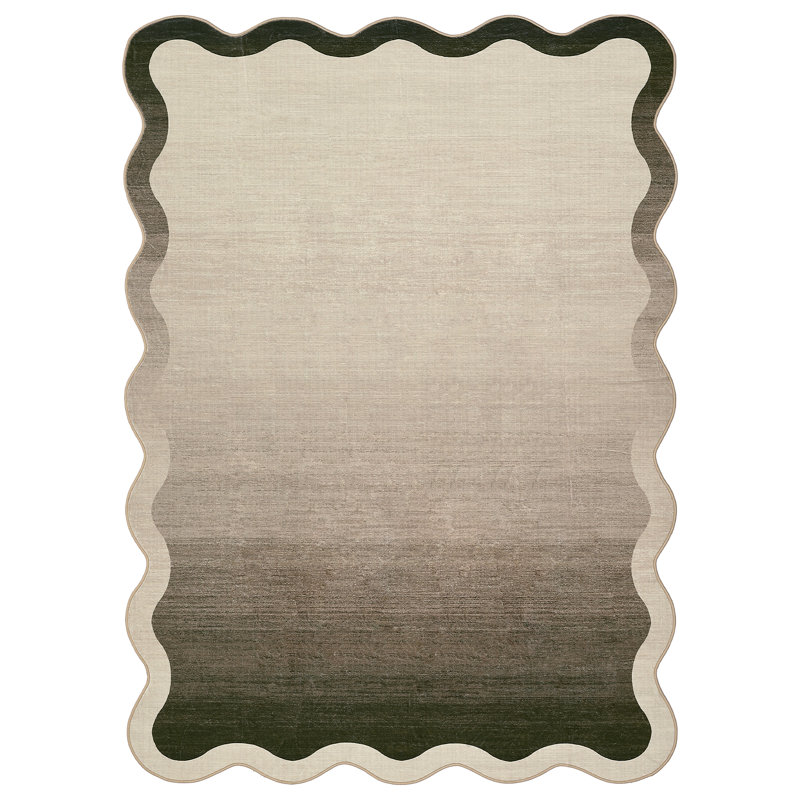 Modern Scalloped Ombre Area Rug 9x12ft Washable Non Slip Carpet for Living Room Bedroom Nursery Dining Room Office Camel 9x12ft