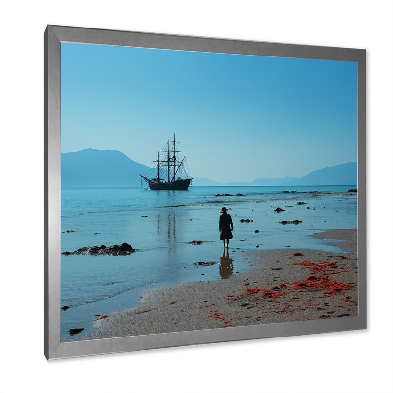 Bateau pirate «Shores Of Red rachat» sur toile, Cadre simple argenté, H 36 po x l 36 po x P 1,5 po